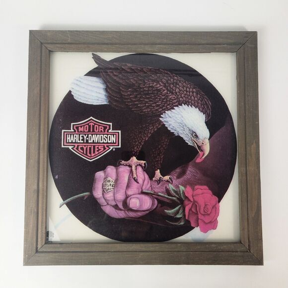 Harley Davidson Picture Frame Motorcycle Bikercore Eagle Man Cave Sportster Punk - Picture 1 of 8